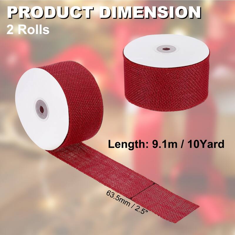 Burlap Fabric Ribbon 2pcs Jute Crafts Roll Wrapping - Red - 2.5 Inch x 10 Yards