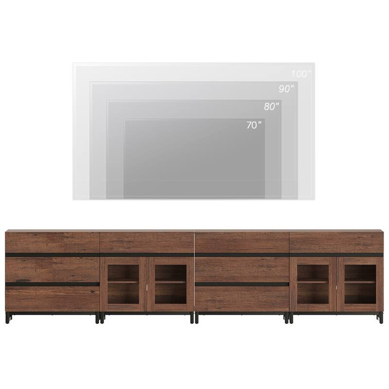 4-in-1 Multifunctional Sideboard Buffet with 8 Drawers & Glass Doors, Modern Credenza with Adjustable Shelf & Metal Base.