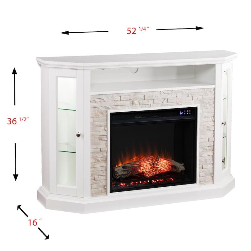 SEI Furniture Ratner Faux Stone Fresh White Corner Convertible Fireplace