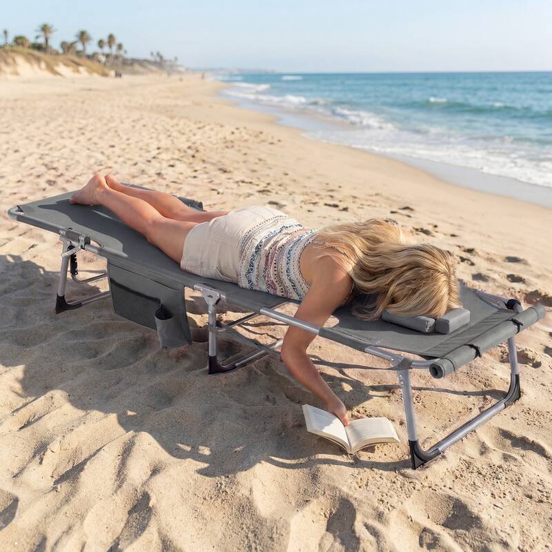 Gymax 2PCS Tanning Chair w/Face Arm Holes 4-Level Backrest & Head