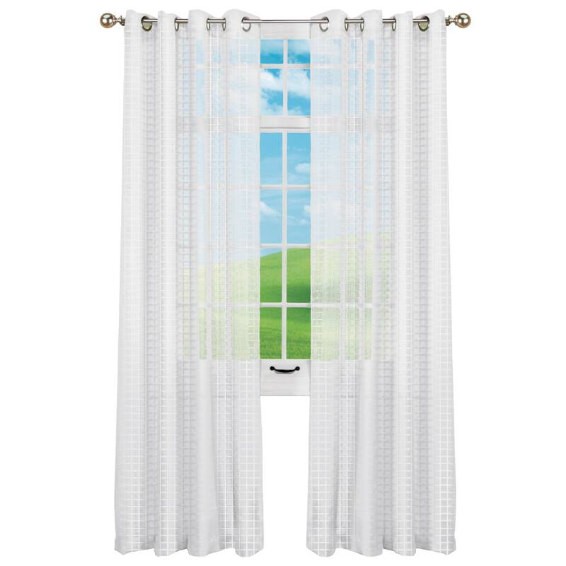 Montauk Woven Check Sheer Grommet Top Curtain Panel