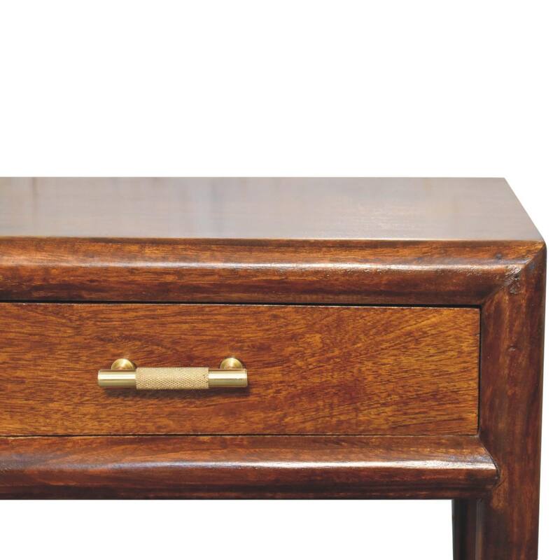 HomeRoots 20" Chestnut Solid Wood One Drawer Nightstand With Leather Shelf