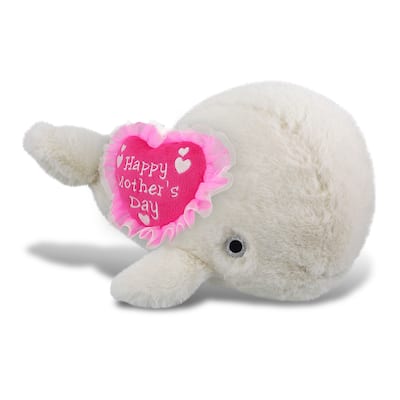 DolliBu Mothers Day Super Soft Plush White Whale Large with Pink Heart - 13 inches