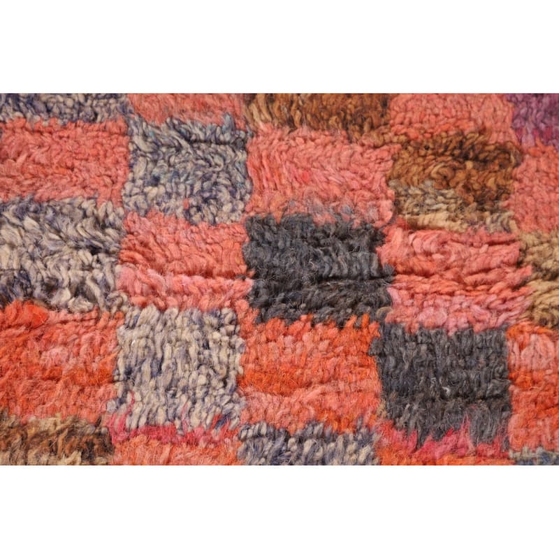 Coral Checkered Moroccan Area Rug Hand-Knotted Wool Carpet - 8'11" x 12'7"