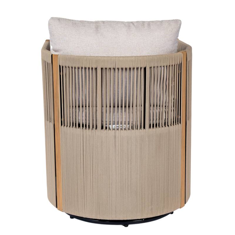 Christopher Knight Home - Maris 5-Piece Outdoor Acacia Wood Swivel Dining Set with 70.75" Rectangular Slat Table and Cushions