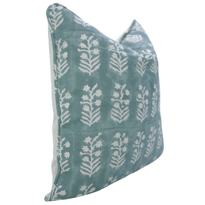 Fabdivine Handmade Floral Block Print Soft Pure Linen Fabric Pipine Pillow Cover Decorative Cushion Case - Pillow Covers - Inderdhanush- Grey - 16" x 16"