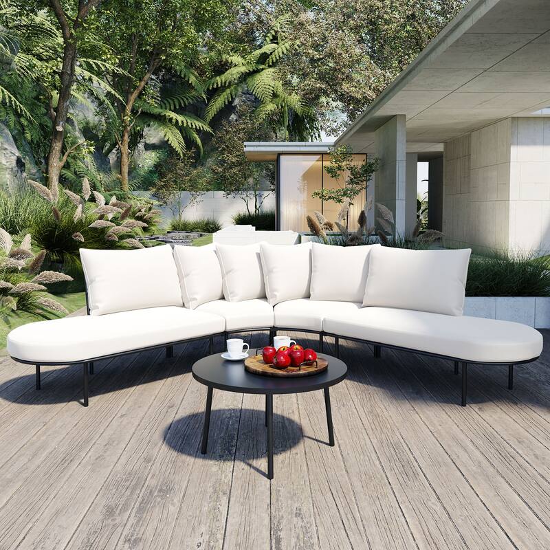 Half-moon Furniture Sofa Set Curved Sectional Sofa with Chaise Lounge and Round Coffee Table, Iron Frame Conversation Set