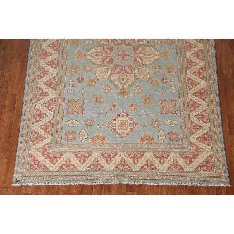 Light Blue Kazak Oriental Area Rug Handmade Wool Carpet - 6'0" x 8'9"
