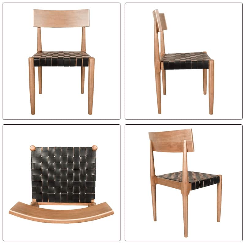 Genuine Leather Woven Straps Solid Back Side Chair (Set of 2)