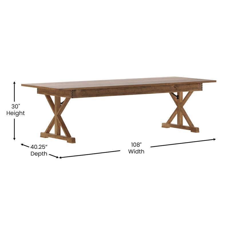 Flash Furniture FFIF49596 Kira 108" Wide Pine Wood Dining Table with X