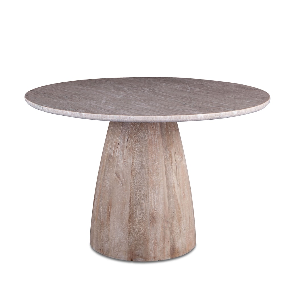 Palm Desert Natural Brown Marble Dining Table with Modern Washed Wood Base