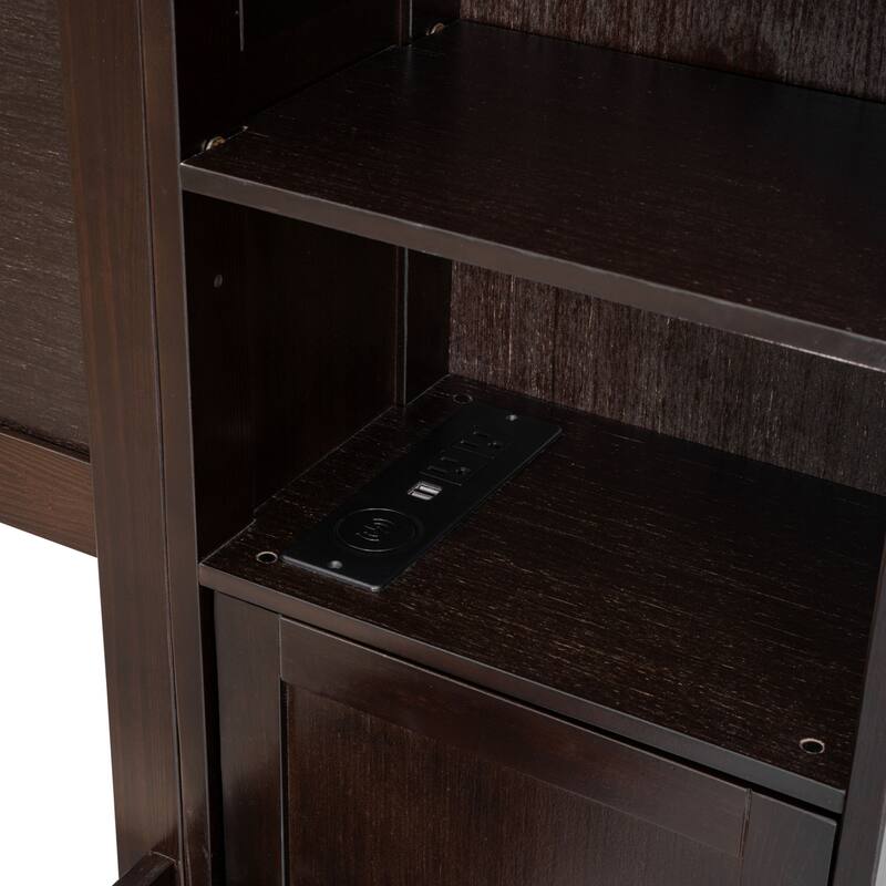 Modern Platform Bed with Integrated Cabinet, Trundle Bed and Drawers
