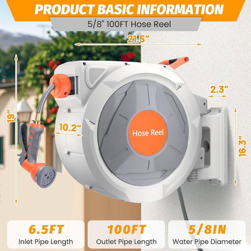 Retractable Garden Hose Reel 9 Function Sprayer Nozzle