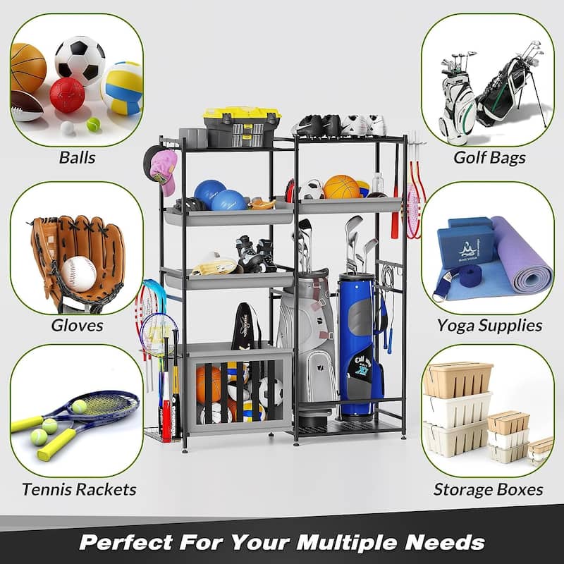 Sttoraboks Garage Sports Equipment Organizer, Sports Storage Rack Fits 2 Golf Bags and Other Sports Equipment