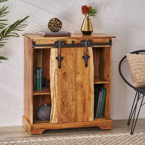Laymon Modern Industrial Handcrafted Acacia Wood Live Edge Cabinet with Sliding Door by Christopher Knight Home