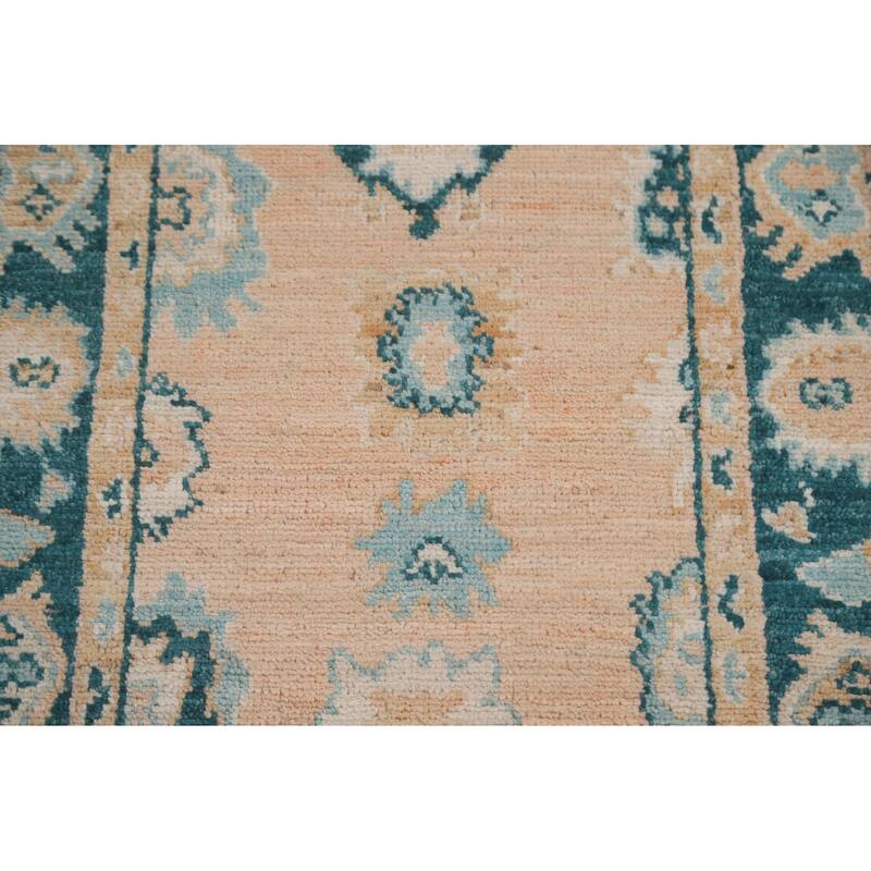 Hand Knotted Oriental 100% Wool Carpet Transitional Geometric Peach Oushak Area Rug - 2' 11'' X 2' 0''