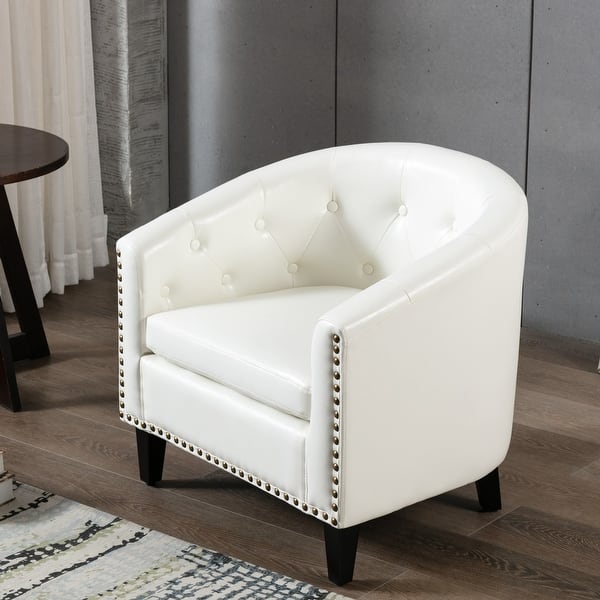 ChesterfieldInspired PU Leather Tufted Button Barrel Chair Accent