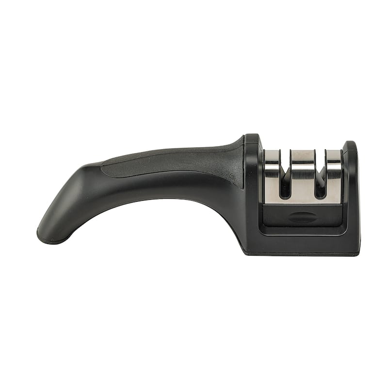 CatCora Dual-Action Knife Sharpener, Professional Sharpening For Straight-Blade Knives, Ergonomic Handle, Non-Slip Base - Silver