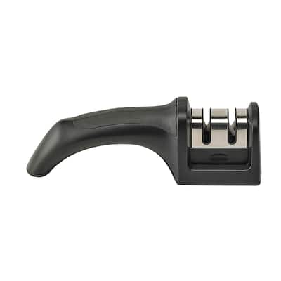 CatCora Dual-Action Knife Sharpener, Professional Sharpening For Straight-Blade Knives, Ergonomic Handle, Non-Slip Base - Silver