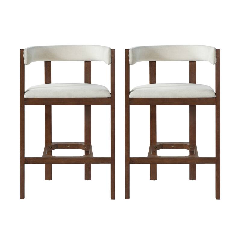 Christopher Knight Home - Julian Modern Upholstered Bar Stool Set with Curved Back and Solid Wood Frame for Dining Spaces - Beige - Set of 2