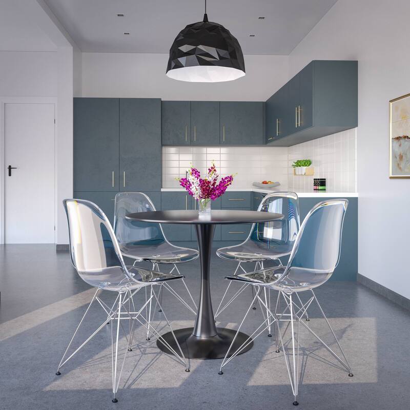 5-Piece Dining Set with 35" Round MDF Table and 4 ABS Plastic Side Chair in Chrome