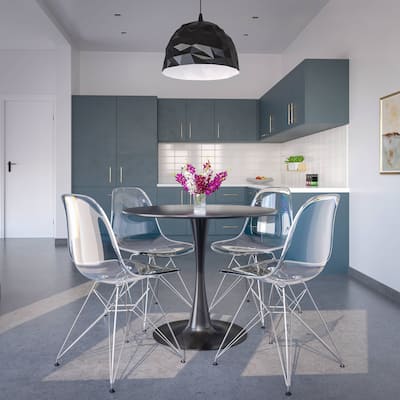 5-Piece Dining Set with 35" Round MDF Table and 4 ABS Plastic Side Chair in Chrome