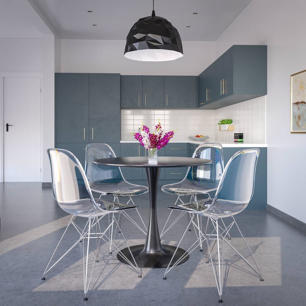5-Piece Dining Set with 35" Round MDF Table and 4 ABS Plastic Side Chair in Chrome