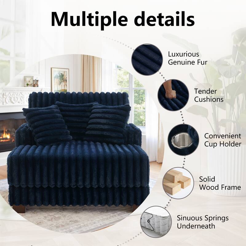 41.7" W Upholstered Plush Corduroy Chaise Lounge with Pillows