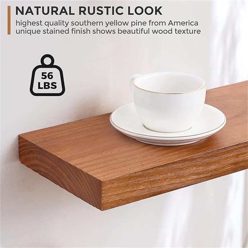 Floating Shelves - Farmhouse Natural Rustic Wooden Wall Shelf Set of 2-24 Inch Storage - 24"D x 6.7"W x 1.4"H