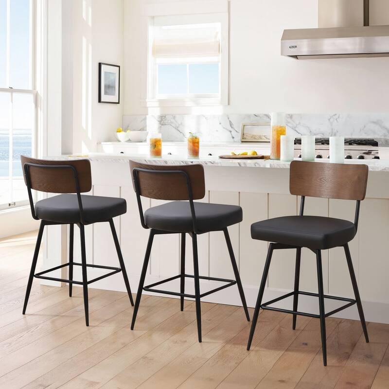26"/ 29" Faux Leather Swivel Counter/ Bar Stools Set of 2/3 - Set of 3 - Black - Counter Height