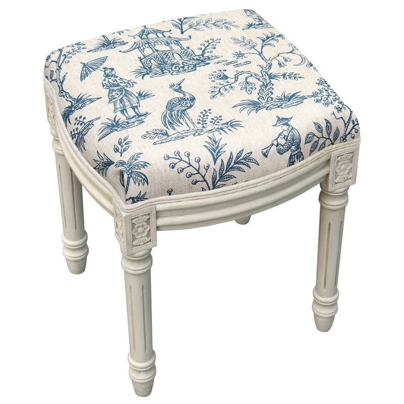 Navy Blue Fern Vanity Stool with antique white finish