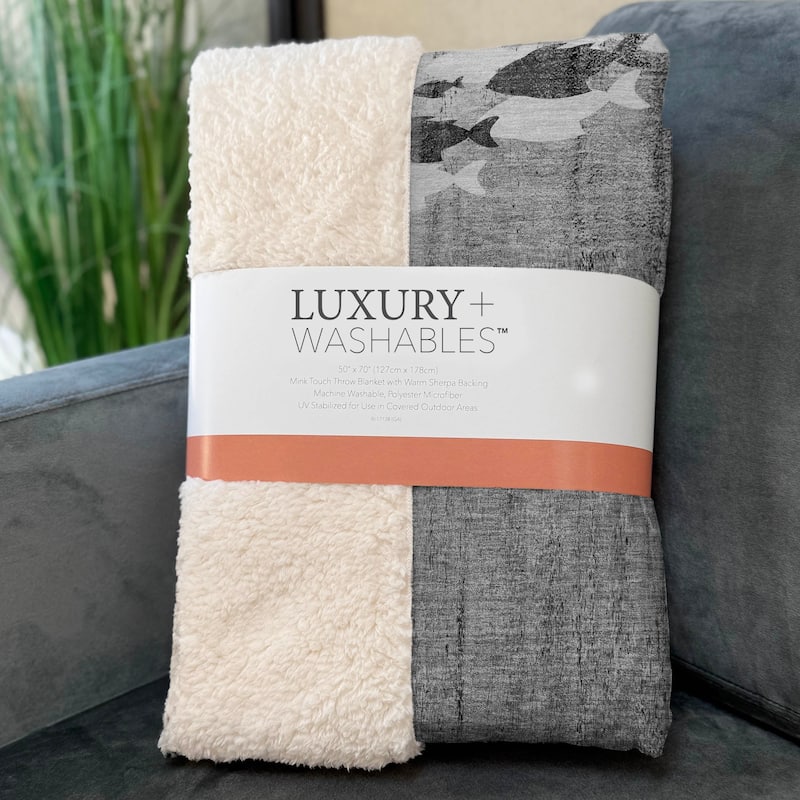 Premium Machine Washable Modern Sea Life Sherpa Throw Blanket