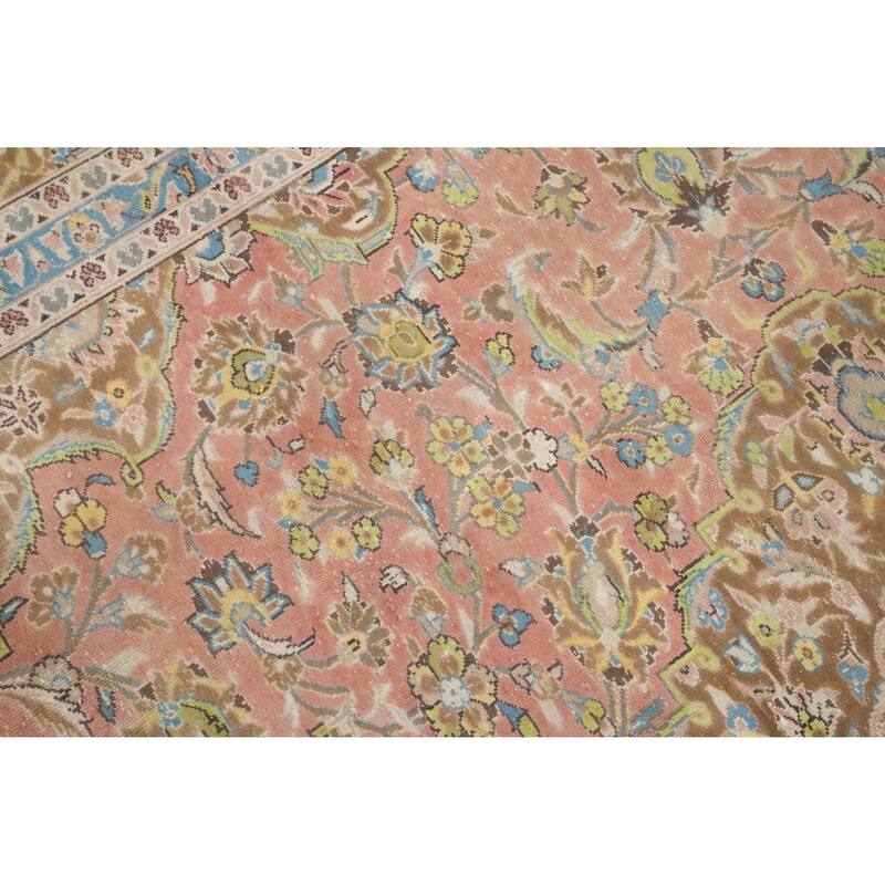 Hand Knotted Oriental 100% Wool Carpet Traditional Floral Pink Kerman Area Rug - 12' 9'' X 9' 8''