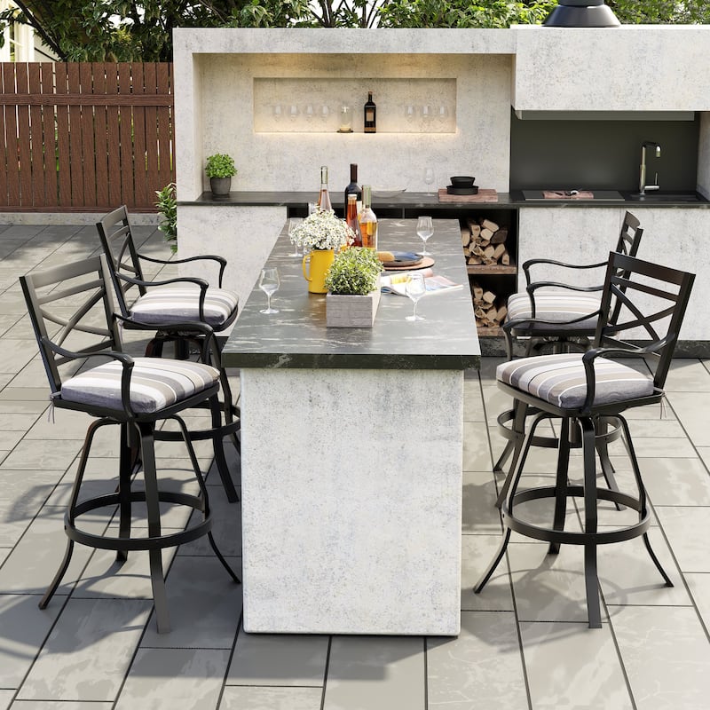 Outdoor Patio Swivel Bar Stool Aluminum Bar Chair with Sunbrella Cushion - 4-piece set, MILANO CHAR cushion