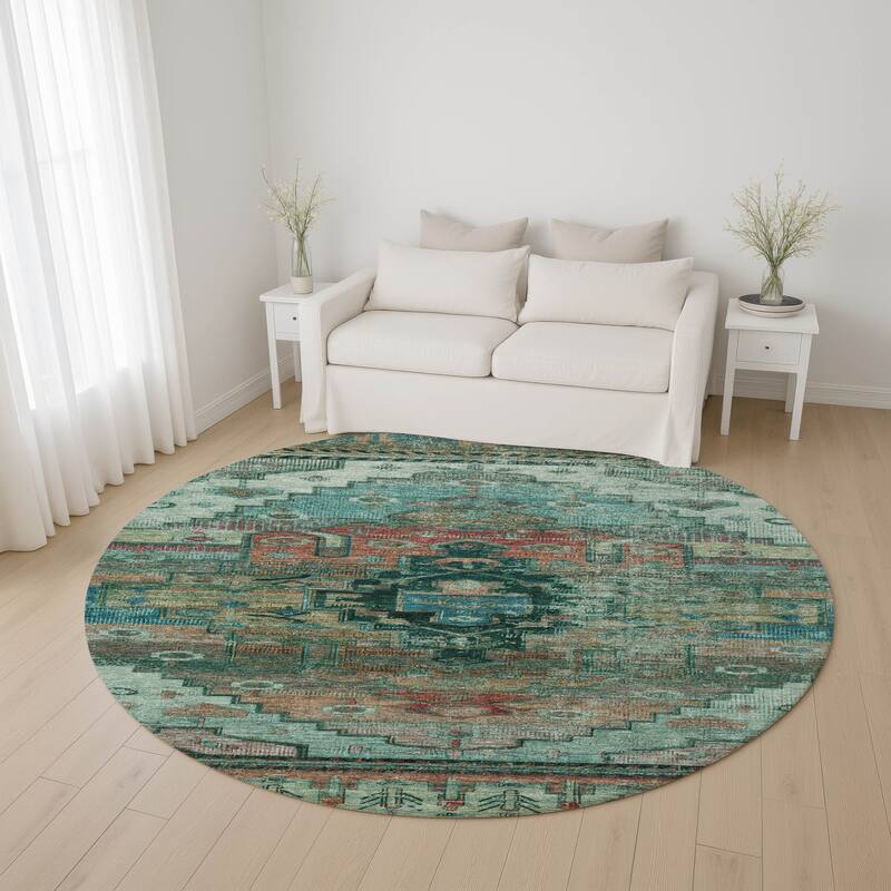 Premium Washable Super Soft Global Traditional Mayfield Rug - Teal - 8' x 8'