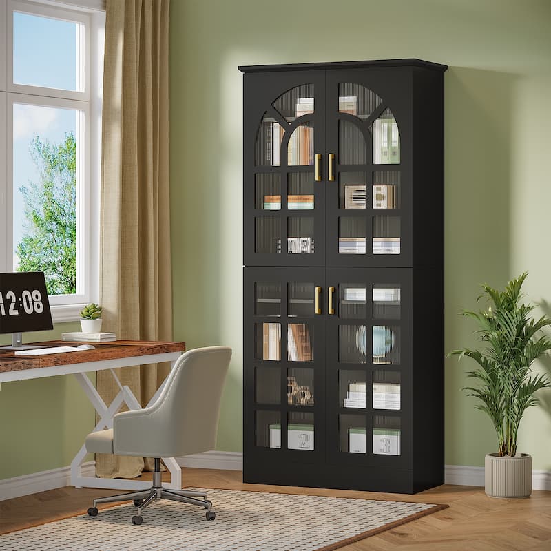 Pantry Cabinet with LED Lights, 68.9" Tall Adjustable Storage Cabinet