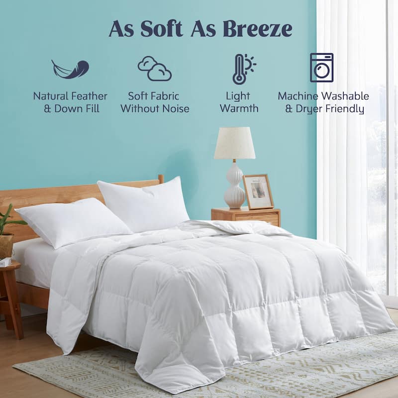 Lightweight & Year-round White Goose Down Duvet Comforter-White - California King - Light warmth