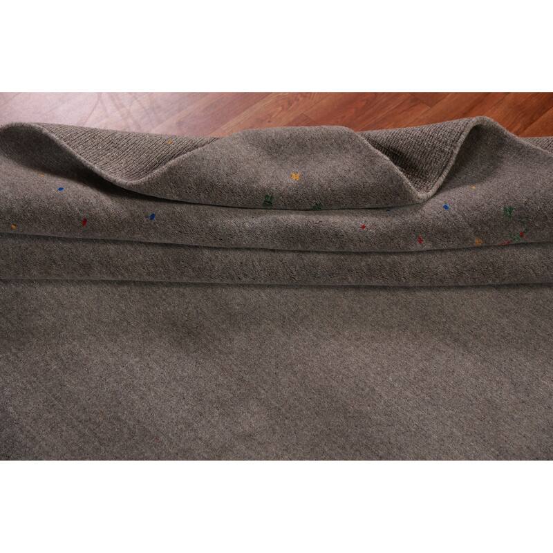Tribal Gabbeh Indian Area Rug Handmade Grey Wool Carpet - 7'11" x 9'11"