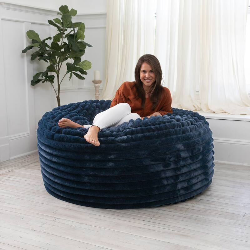 Large Plush Faux Fur Ribbed Bean Bag Chair - 60" - Midnight Blue