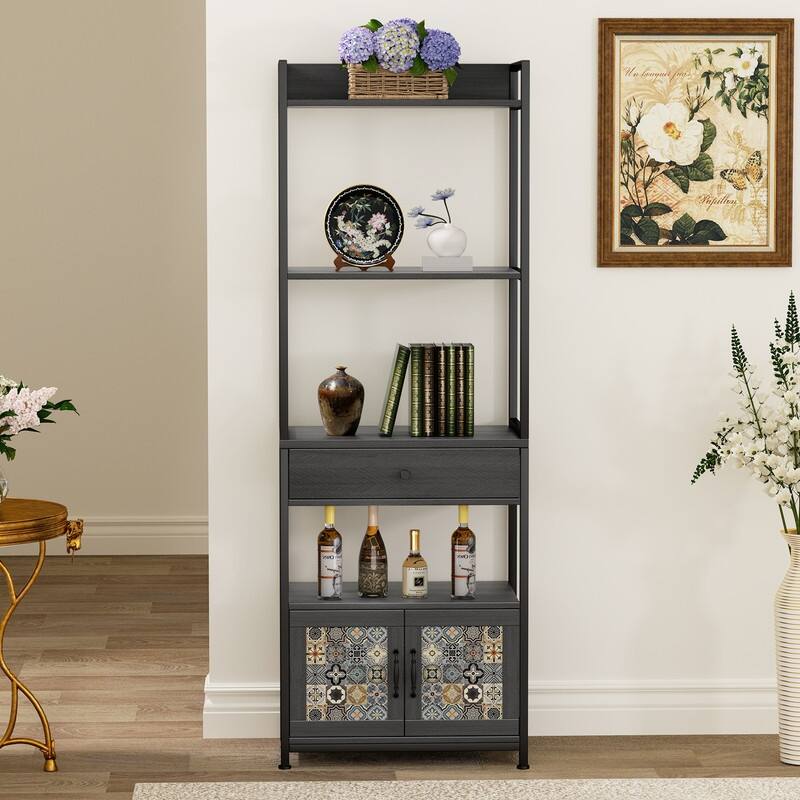 Mixoy 6-Tier Bookshelf with Doors&Drawer, 69" Tall Bookcase with Shelves,Storage Organizer with Freestanding Storage Shelf Unit