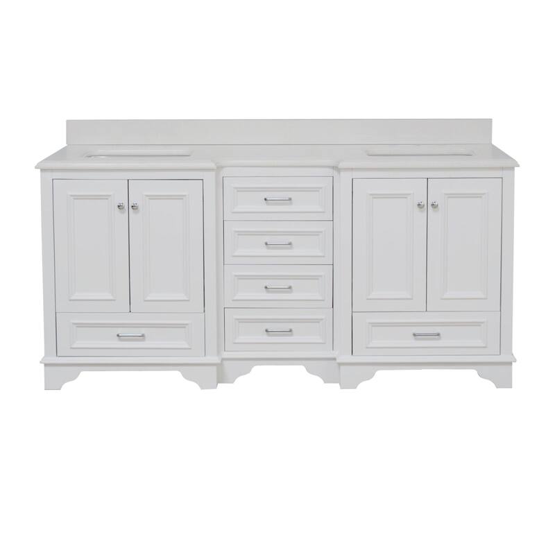 KitchenBathCollection Nantucket 72" Double Bathroom Vanity with Quartz Top