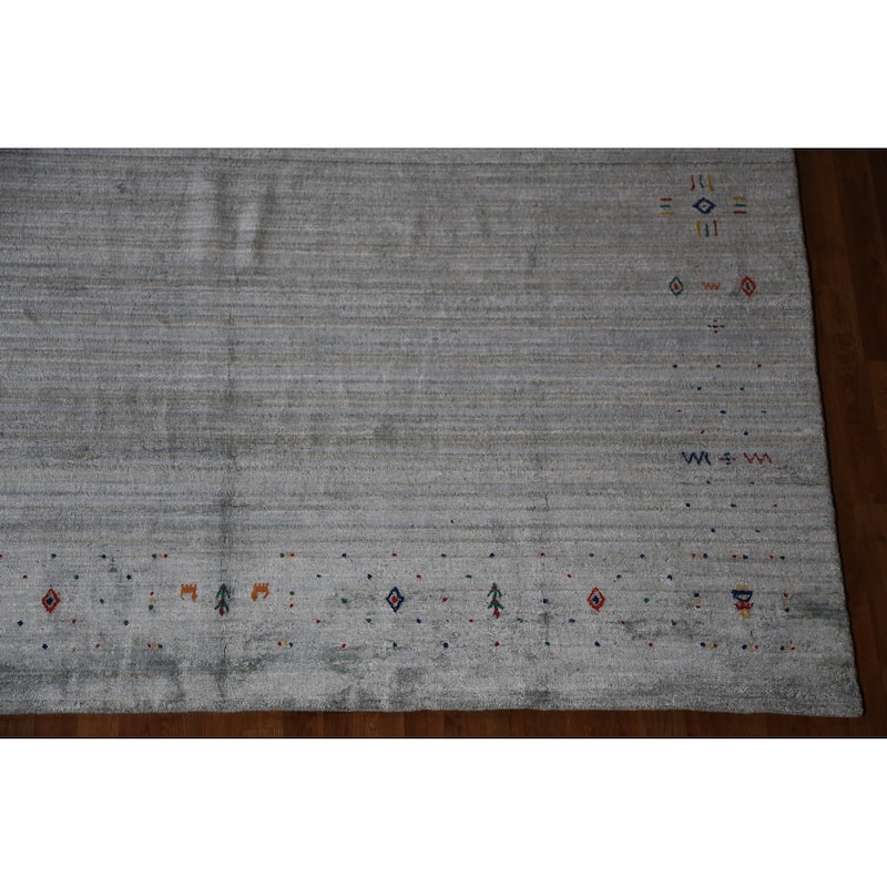Hand Knotted Oriental 100% Wool Carpet Tribal Tribal Greys & Charcoal Gabbeh Area Rug - 12' 2'' X 8' 11''