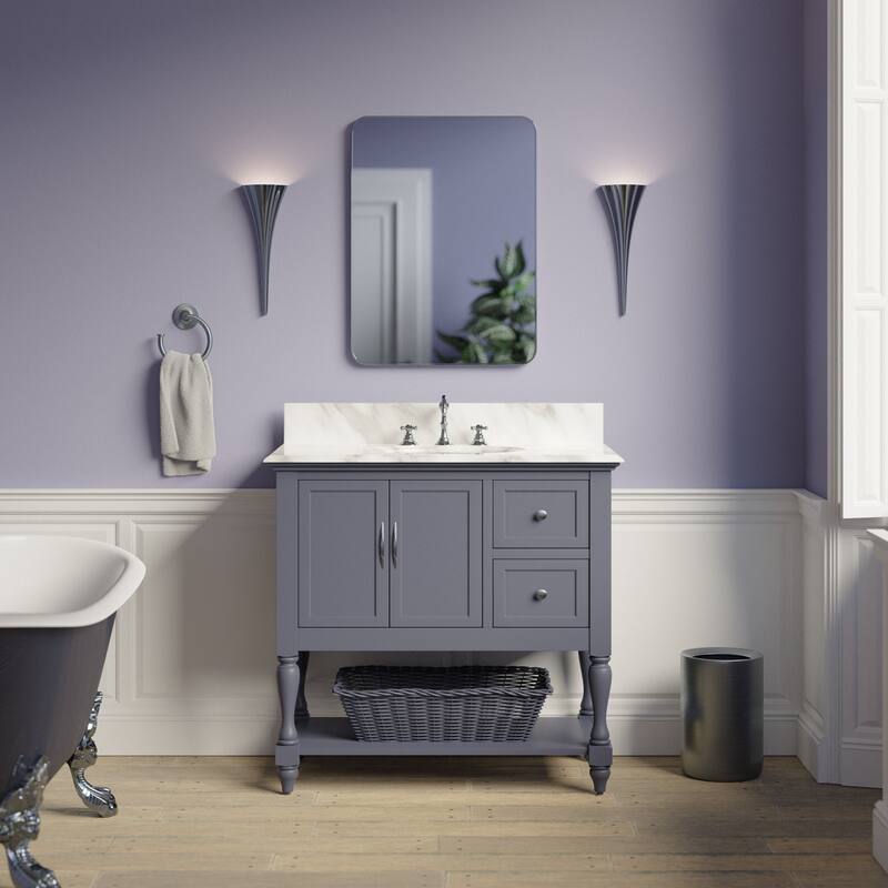 KitchenBathCollection Beverly 36" BathroomVanity w/ Carrara Marble Top - Marine Gray