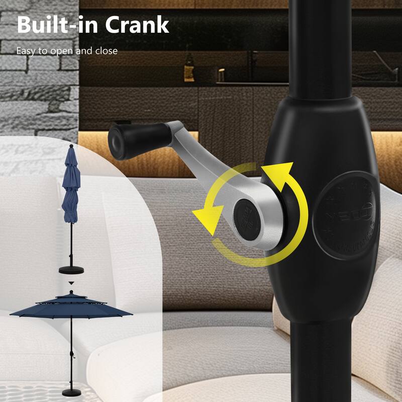 MAISON ARTS 6-Piece Outdoor Dining Set with 10ft 3 Tier Auto-tilt Umbrella, Metal Square Table & 4 Stackable Chairs