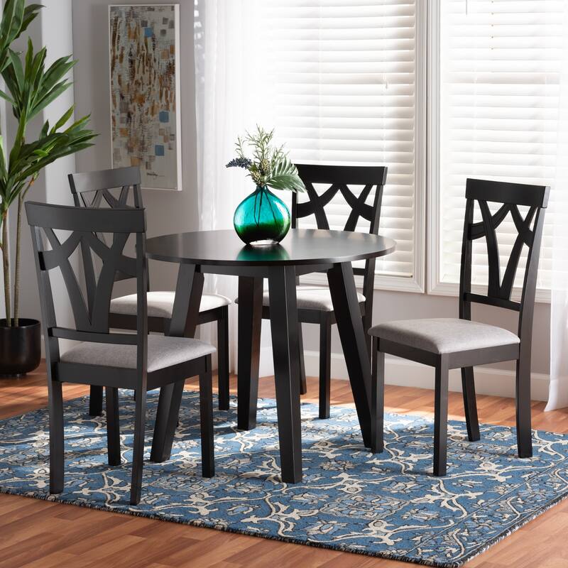 Derya Modern Transitional 5-Piece Wood Dining Set-Grey/Dark Brown