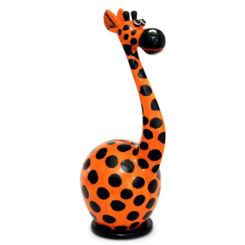 Unique Handmade Wooden Giraffe Cute Coin Piggy Bank Statue Figurine Handcrafted Wood Hand Carved Keepsake Saving Money
