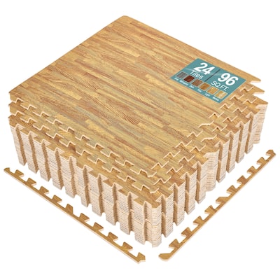Sorbus Wood grain floor foam mat for home and office - Set of 24 - 24" L x 24" W