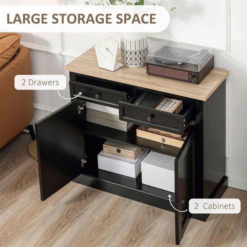 Wood Buffet Cabinet with 2 Drawers and Double Door