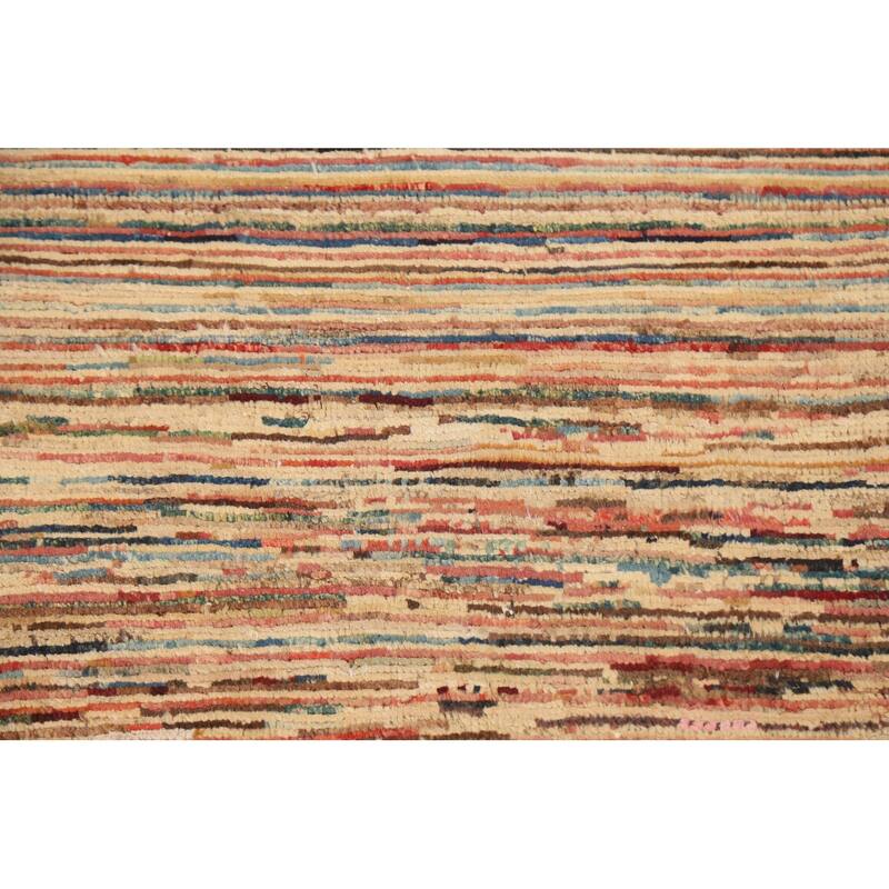 Gabbeh Kashkoli Contemporary Area Rug Hand-knotted Striped Wool Carpet - 1'11" x 2'10"