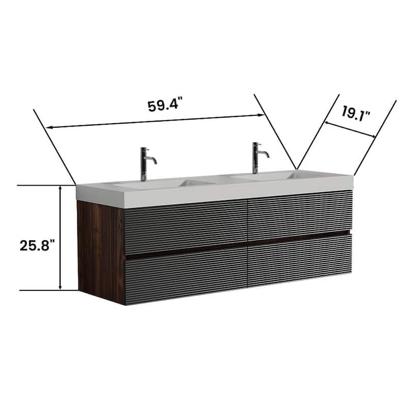 Wall Mounted Bathroom Vanity with Glossy White Solid Surface Sink